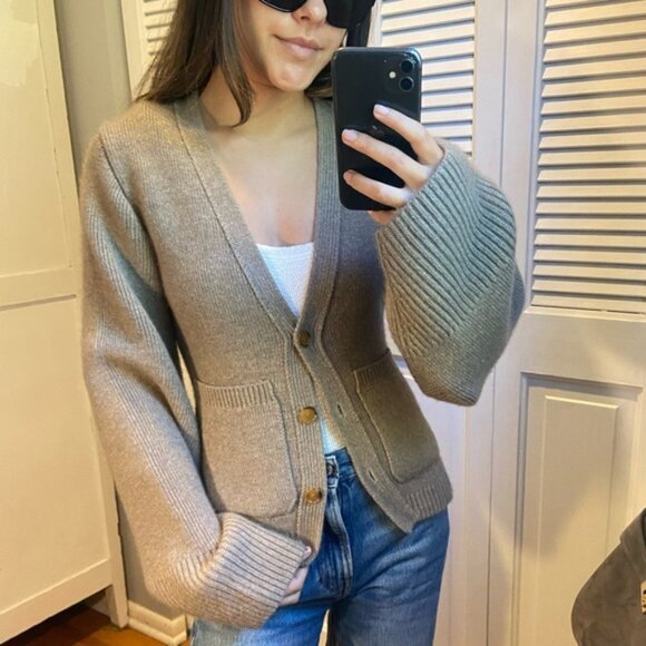 KHAITE Mushroom Scarlett Cardigan Sweater with Pockets - Picture 1 of 8